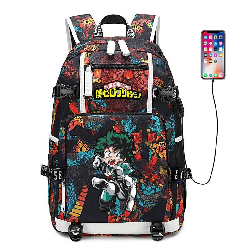 Large Capacity Waterproof Travel Bagpack My Hero Academia School Bags USB Charging Laptop Backpack Cosplay Canvas Daypack