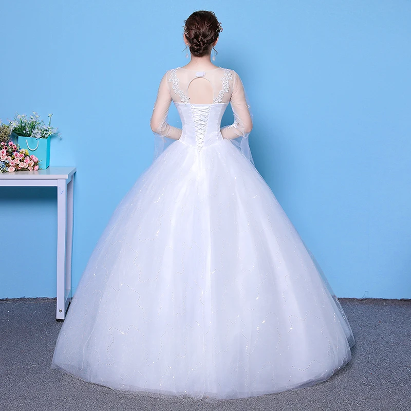 New Bride Wedding Dress Lace Up Ball Gowns Sleeves Wedding Dresses V-neck Bridal Dress Embroidery