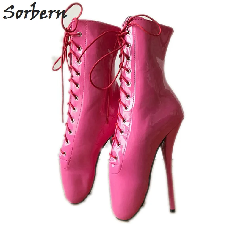 Sorbern Rose Pink Sexy Boots Women 18Cm High Heel Ballet Stilettos Lace Up Bdsm Runway Shoe Sexy Fetish Boot Shoe Size 43 Unisex