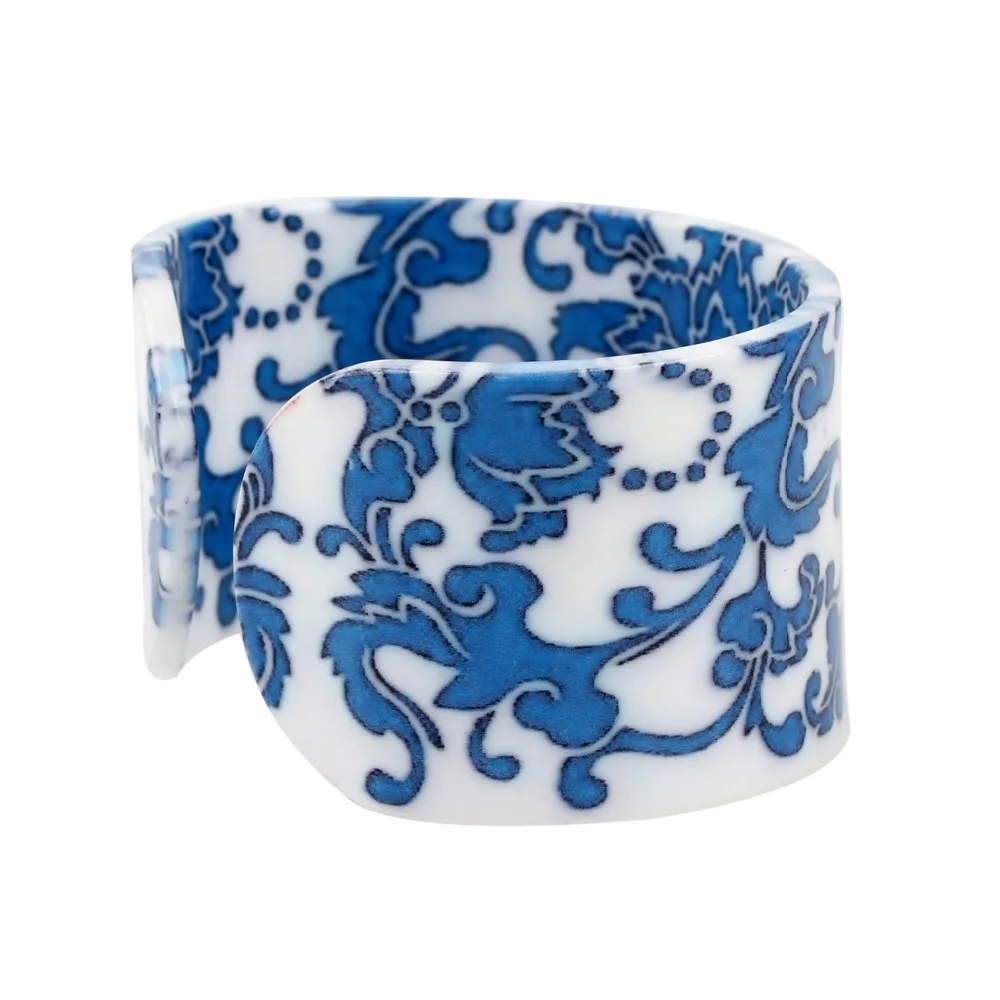 Bonsny Plastic Chinese Blue And White Porcelain Pattern Bangles Bracelets Fashion Ethnic Jewelry For Women Girl Ladies Gift Bulk