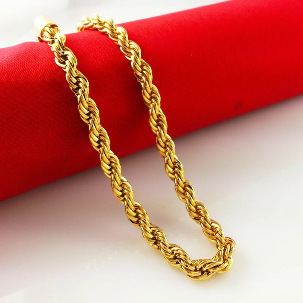 

Long Rope Chain Yellow Gold Filled Twisted Knot Necklace Solid Jewelry For Men 24"