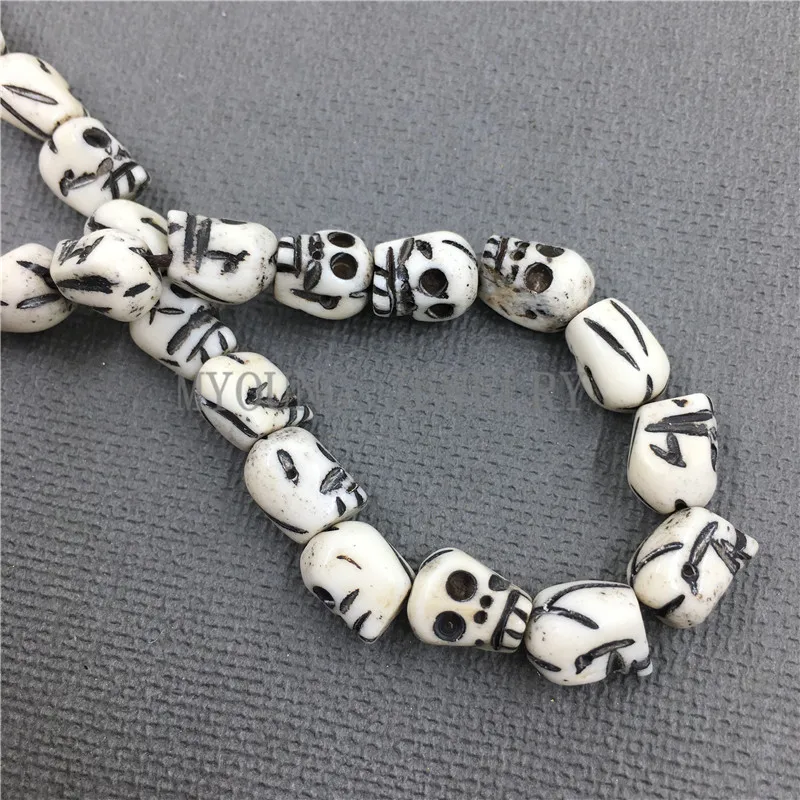 10x9mm Multi Color Skull Carved Bone Beads,Skull Head Shape Drilled Beads,OX Bone Beads 15\