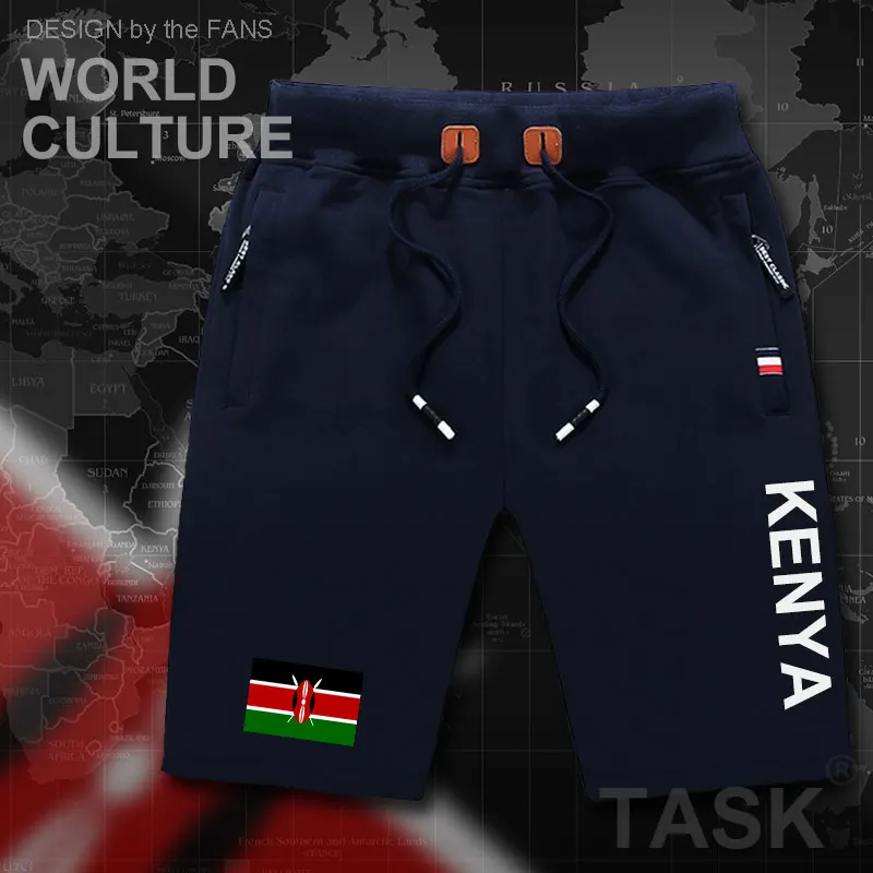 Shorts kenyan masculinos de praia, bermuda para homens com zíper, bolso para treino, bandeira, musculação, 2017 algodão