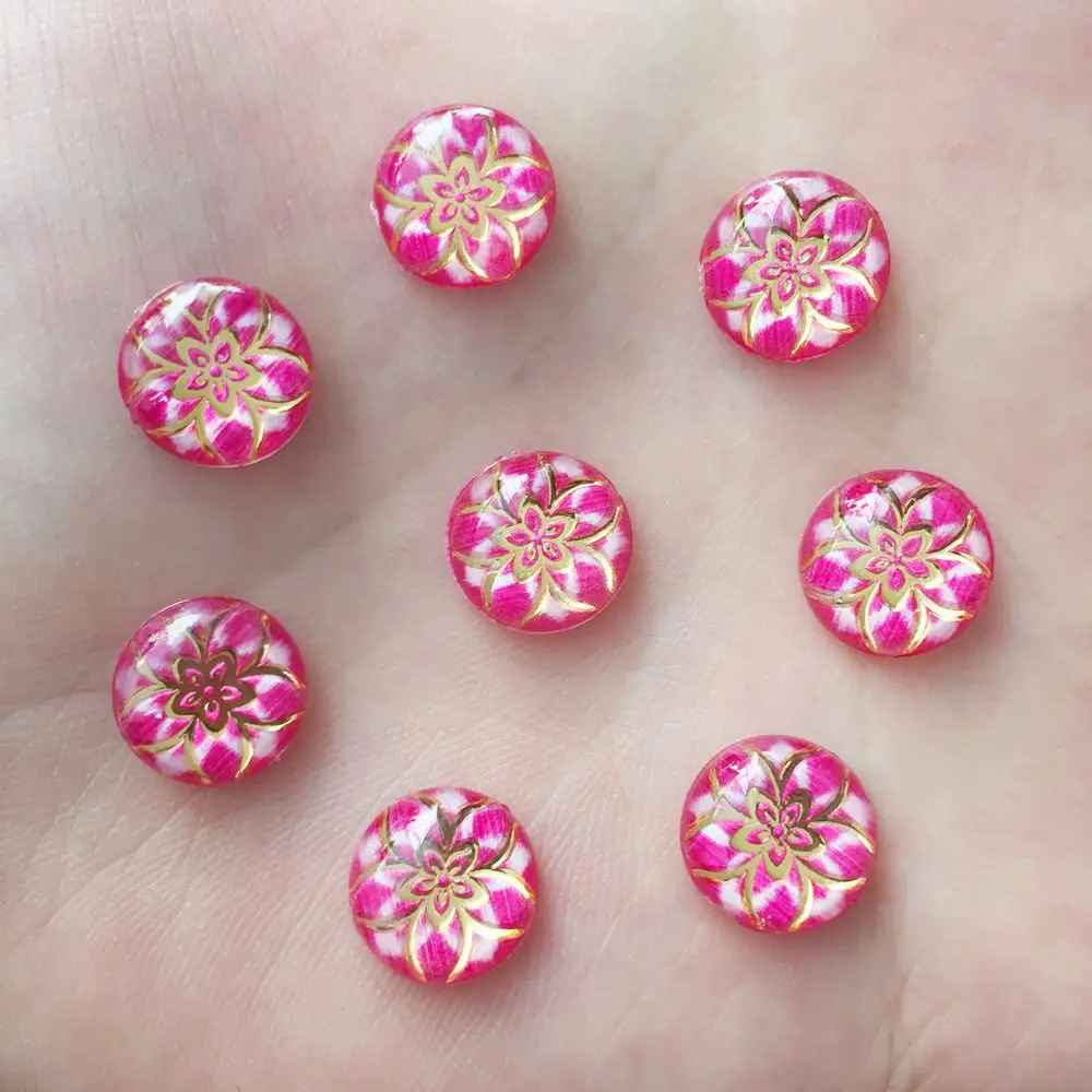 160PCS Shiny Resin 10mm Round Colorful Spun Gold Flower Flat Back Rhinestone Scrapbook DIY Wedding Applique Ornament Crafts W48