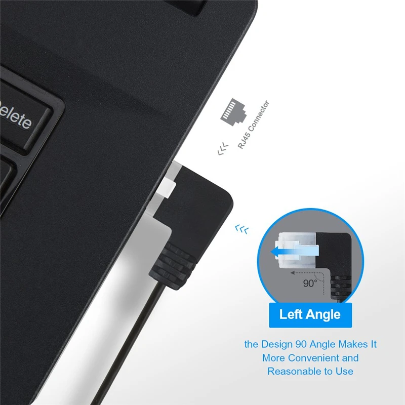 Cable de conexión de red ultradelgado Cat6a Ethernet UTP de ángulo izquierdo, categoría 6, negro