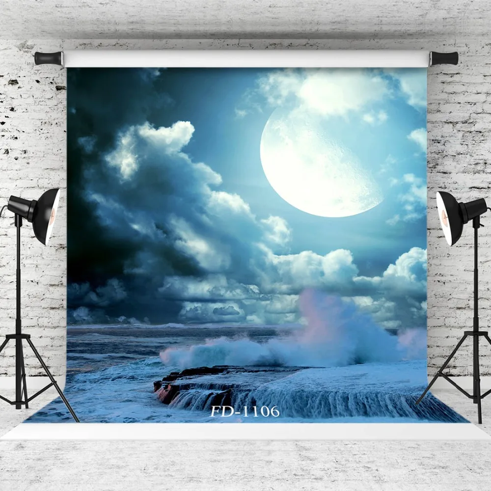 

Moon Sea Fall Photographic Background For Photo Booth Children Kids Baby Vinyl Cloth Printed Photo Backdrop Photophone