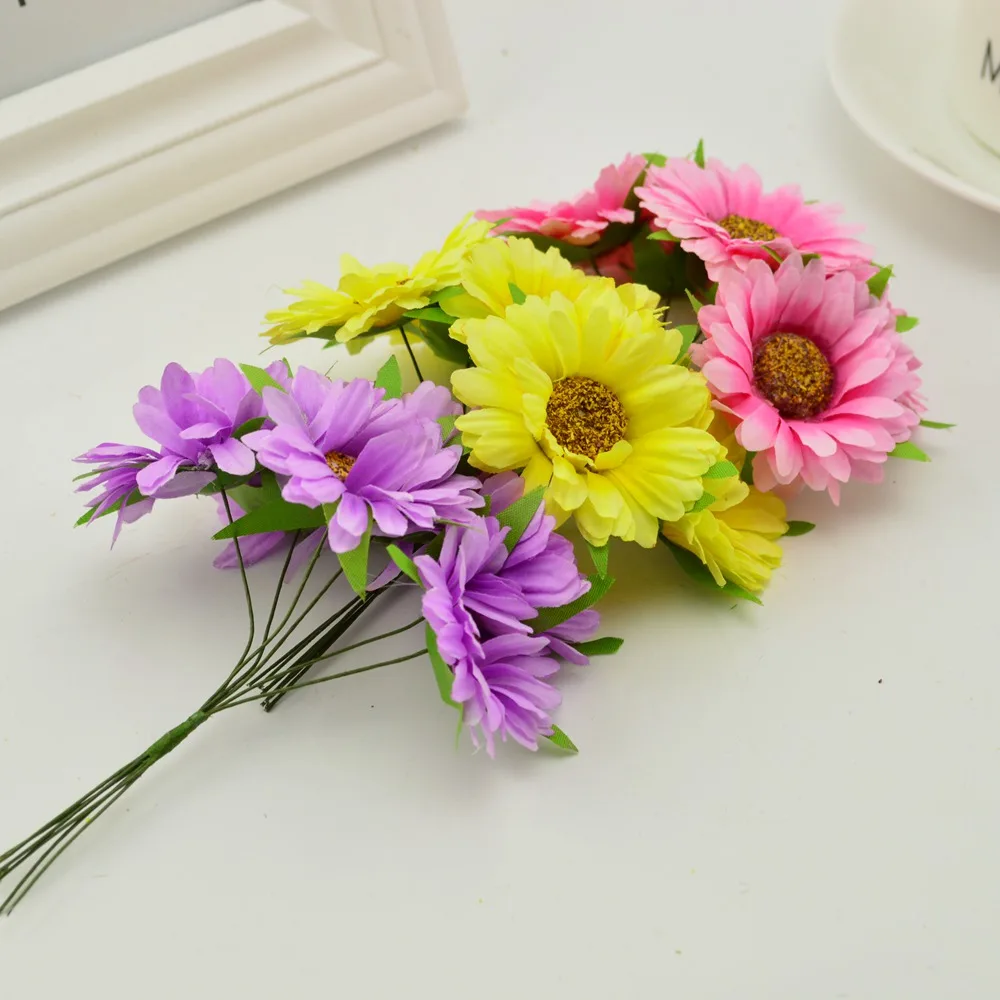 6pcs künstliche Blumen handgemachte Gerbera Mode Hausgarten Braut DIY Geschenk Kranz Material Hochzeit Bankett Dekoration Weihnachten – Detail 5