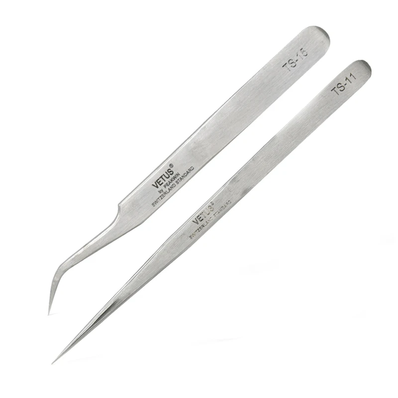 2 ชิ้น/ล็อต Precision แหนบ Vetus อิเล็กทรอนิกส์อุตสาหกรรมสแตนเลสสตีลแหนบ Pinzas Forceps โค้งตรง Tip เครื่องมือ