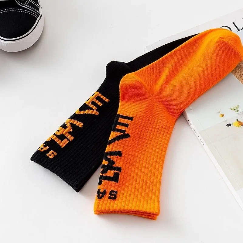 PEONFLY Original Design Chinese Characters Street Skateboard printed cotton SockS Women Motion SockS comfortable casual Socks