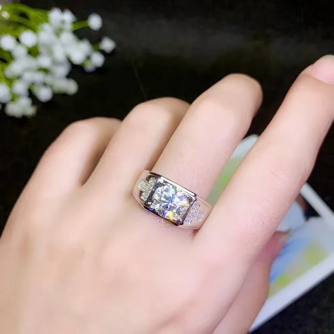 sparking moissanite ring for men silver jewelry real 925 silver strong muscular power character gem shiny better than diamond