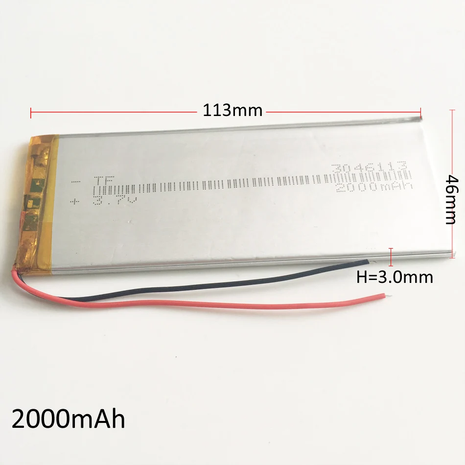 Bateria Recarregável de Polímero de Lítio, LiPo Cell, Câmera, DVD, GPS, Relógio Inteligente, Alto-falante Bluetooth, 3.7V, 2000mAh, 3046113