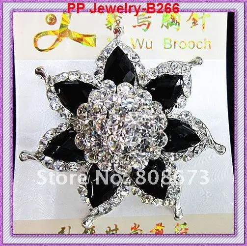 

Wholesale 6PCS/LOT Factory Cheap Classic Black Rhinestone Huge Flower Brooch