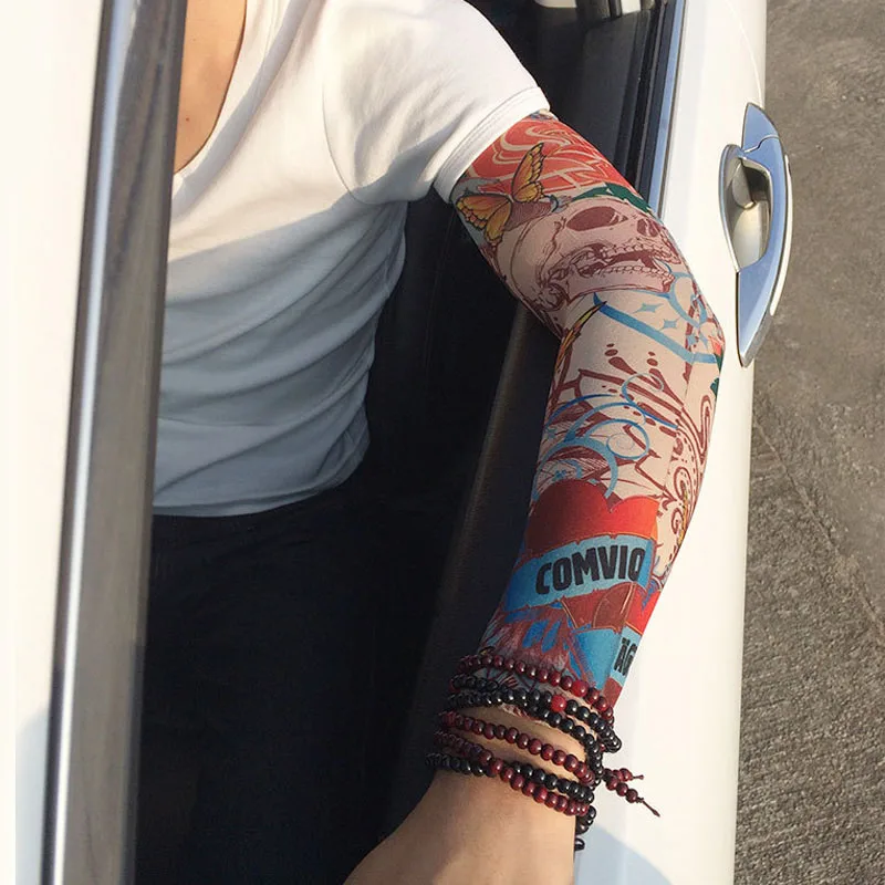 High Quality Fashion Fake Tattoo Sleeves Temporary Body Art Tattoos Arm Warmer Stockings Sunscreen Long Arm Party Decor Sleeves