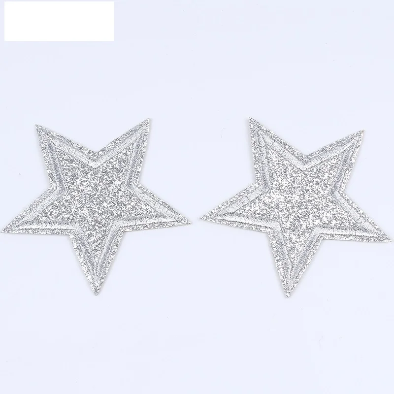 10pcs/lot 65mm Glitter Stars Embroidered Iron On Coat Jeans Shoes Appliques DIY Sew On Garments Bagde Sewing Star Stickers