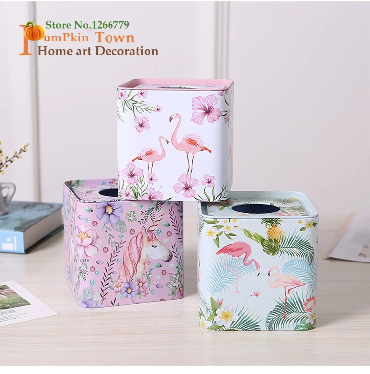 Nordic Minimalist Ins Style Cute Flamingo Turtle Leaf Unicorn Iron Square Tissue Box Living Room Coffee Table Bedroom