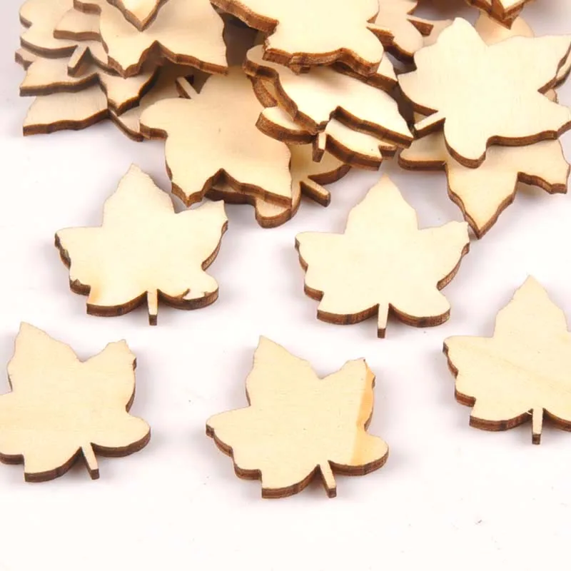 25Pcs 29x33mm Maple Leaf Pattern Unfinished Wood  DIY Crafts Scrapbook Wooden Ornaments Handmade Accessories Home Decor m1567