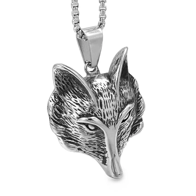 Anniversary Hiphop/Rock Men Women Stainless Steel Unisex Fox Pendant Necklace Man Vintage Jewelry Animal Jewellery,P1921