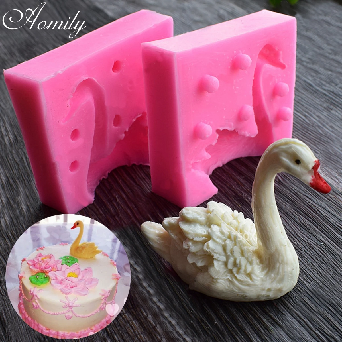 Aomily Beautiful 3D Swan Fondant Silicone Mold Candle Sugar Craft Tool Chocolate Cake Mould Kitchen DIY Baking Decorating Tools