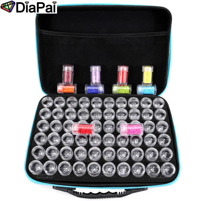 DIAPAI 60 Bottles Diamond Painting Box Tool Container Storage Box Carry Case Holder Hand Bag Zipper Design Shockproof Durable