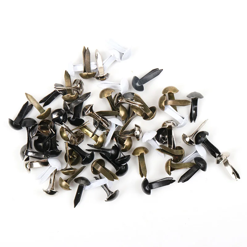 100pcs Mixed Round Metal Brad Studs Spikes Scrapbooking Embellishment Fastener Brads Crafts Pushpin Decoration 5x10mm