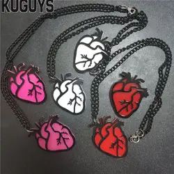 KUGUYS Red Hot Pink White Heart Pendant Necklaces for Women Men Heartbeat  Trendy Acrylic Accessories Fashion Jewelry