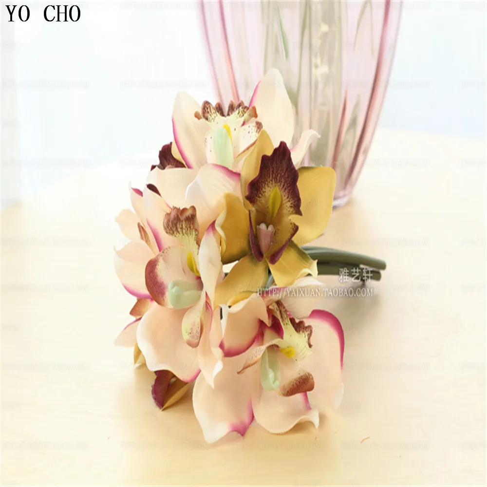 YO CHO Artificial Orchid Flowers 7 Flower Heads/Bouquet Cheap Display Flower for home partydecoration