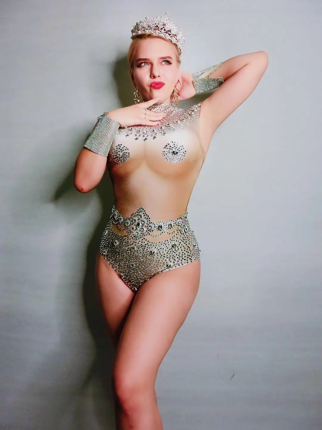 Body Sexy avec strass brillants pour femmes, tenue de scène, extensible, cristal, pour Bar, discothèque, chanteur, DJ, nouvelle collection été 2021