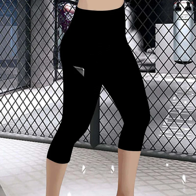 Leggings 3/4 Pants Female Capri Casual Pant Sporting Fitness High Waist Pants Side Pockets Design Sporting Leggings