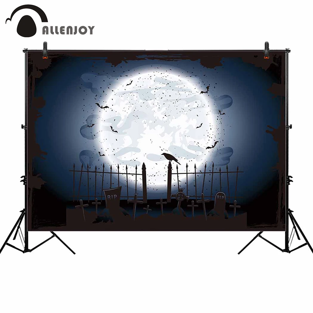 Allenjoy photo wall-papers background gothic cemetery light moon night black fog crow densely bat photography photocall backdrop