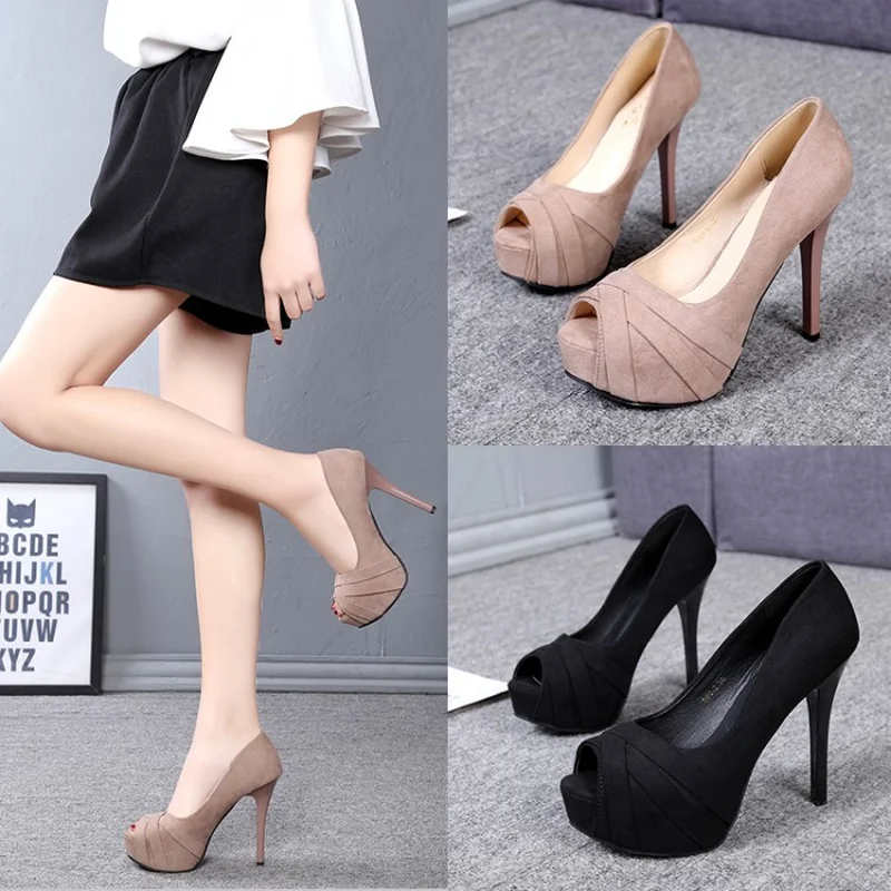 2019 Platform Shoes Woman Peep Toe 12CM High Heels Pumps Sexy Nude Women Shoes High Heels Fashion Wedding Bridal Shoes 35-40