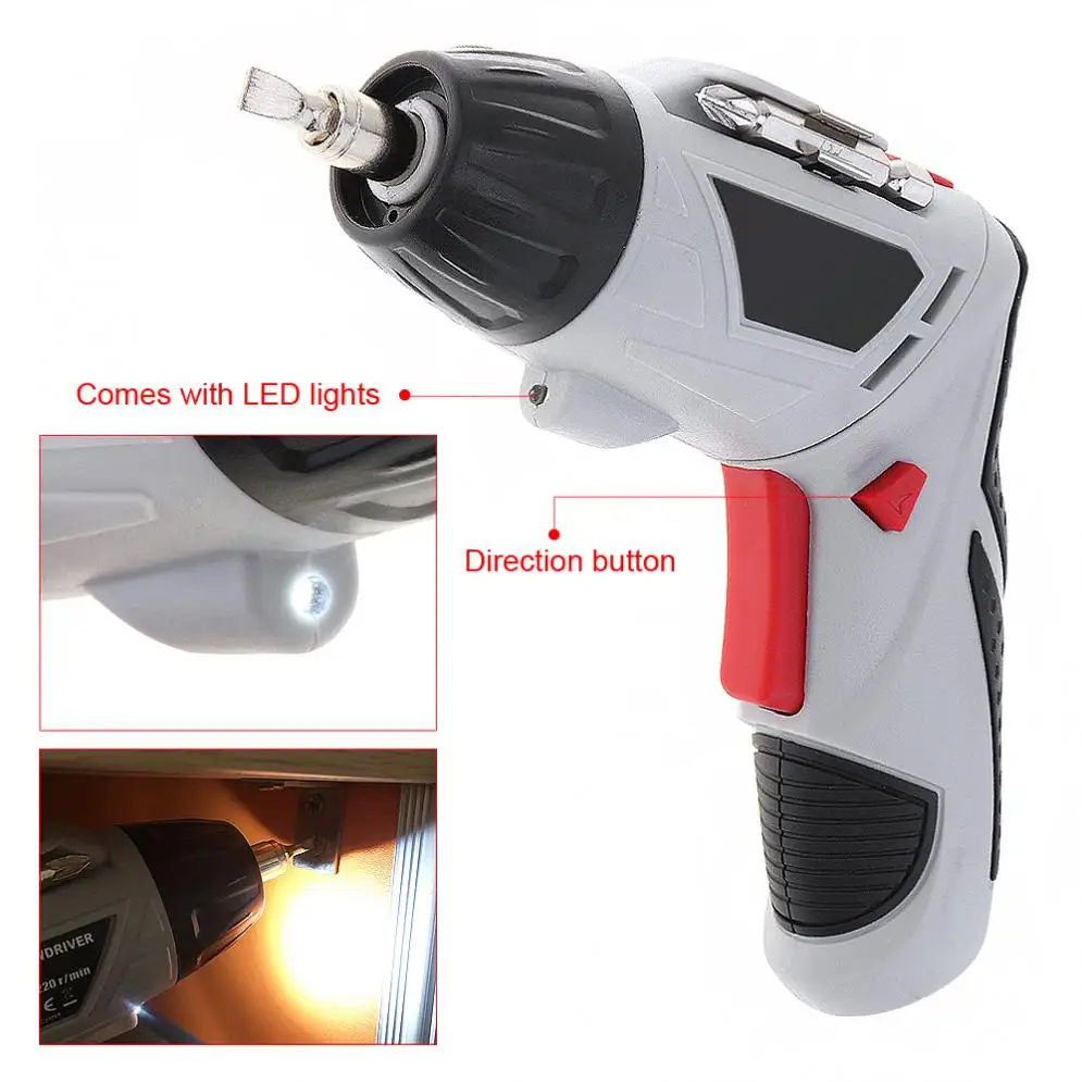 48pcs/set 4.8V Mini 220rpm 110 / 220V Rechargeable Electric Screwdriver with 90-180 Degrees Rotating Head and LED Light for DIY