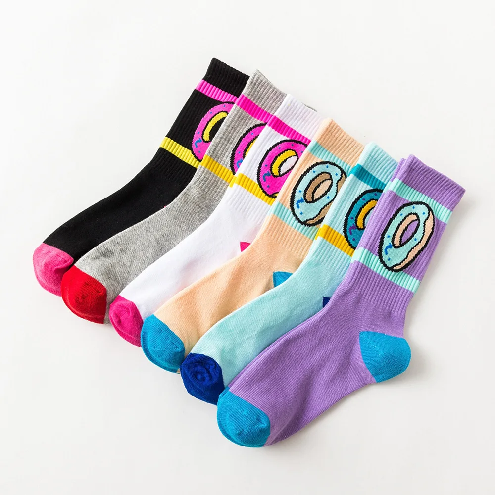 New donut red lips pattern crew cotton sports socks men and women couples fashion casual hip hop street skateboard socks donuts