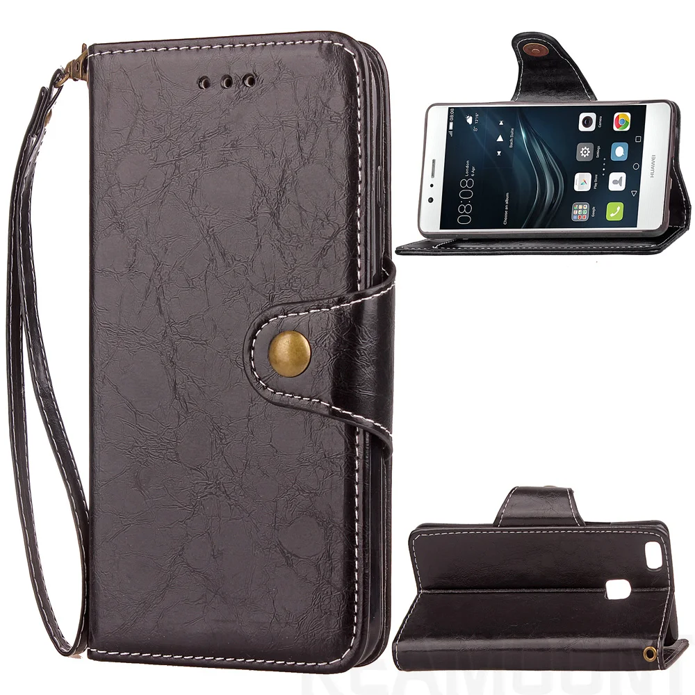 150 pcs Wholesale for Huawei P10 Fashion Buckle Design Retro Wax Oil Protective Wallet Flip Leather Cover Case