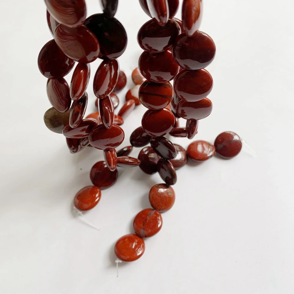 Red stone Flat Round Beads 16MM Crystal Bead Strands for Jewelry Making Cabochon Stones Natural Healing Crystal Jewelry 1 Strand