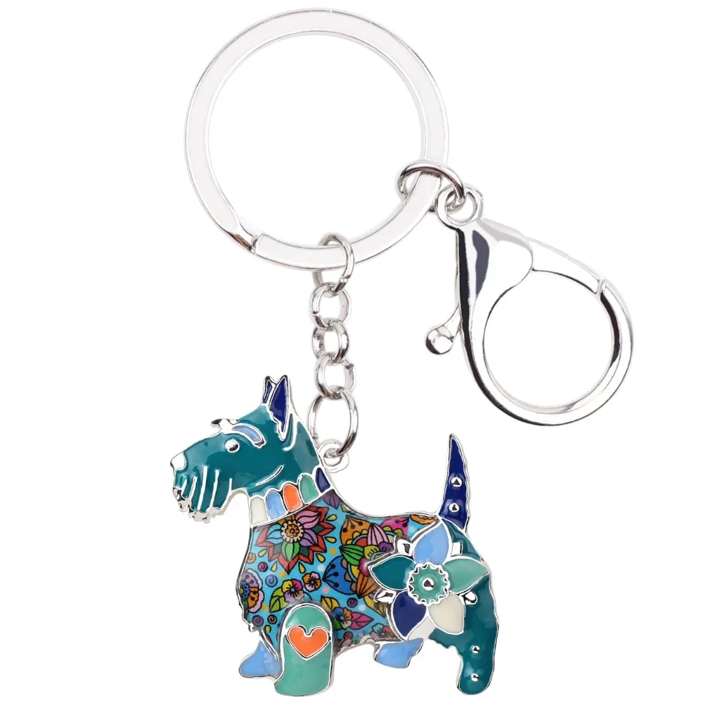 WEVENI Enamel Metal Aberdeen Scottish Terrier Dog Key Chain Key Ring Jewelry For Women Girl Bag Charm Keychain Accessories