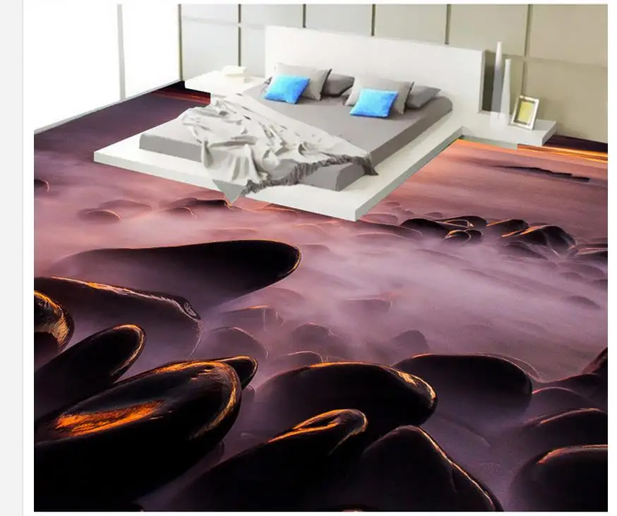 3d floor painting wallpaper Home Decoration Seaside sunset 3D flooring pvc self-adhesive wallpaper