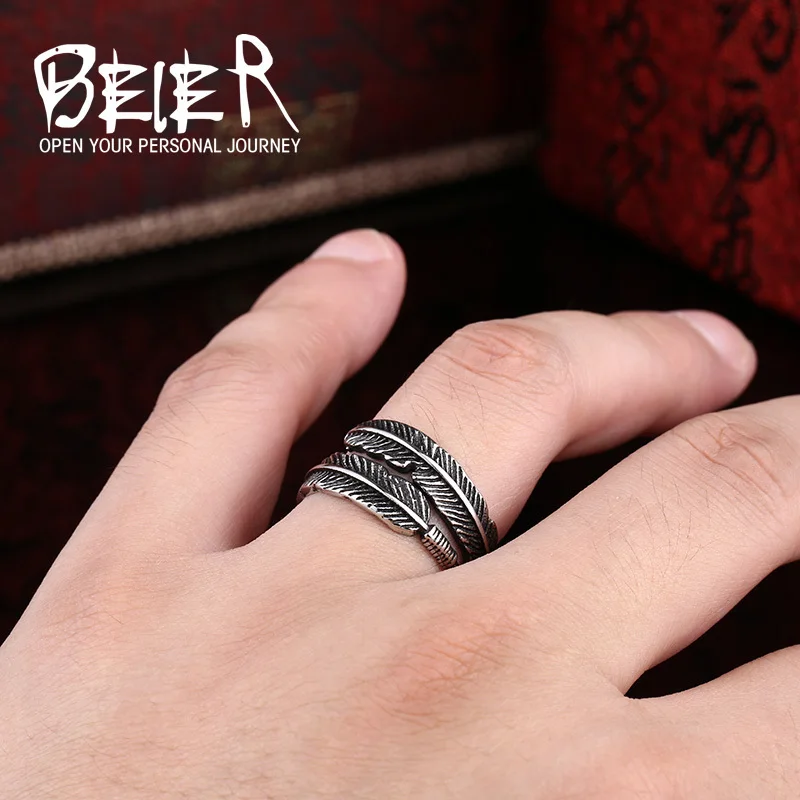 Beier New Store 316L Stainless Steel Ring Top Quality Hot Sale Simple Feather Ring Fashion Jewelry Wholesale   LLBR8-306R