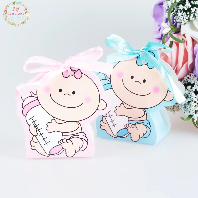 48pcs/set Baby Girl And Boy Paper Gift Box Party Baby Shower Candy Box Baby Feeding Bottle Birthday Party Decorations Kids