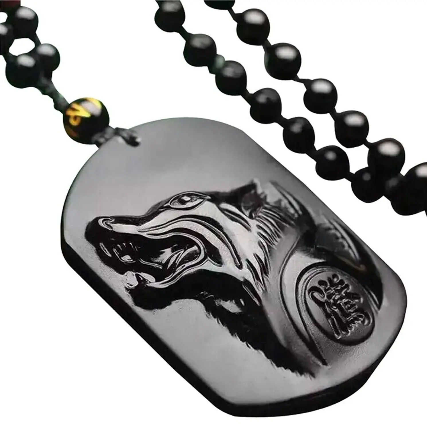 Pure Hand Carved Natural Obsidian Howling Wolf Head Amulet Necklace Pendant Women Mens Jade Gemstone Jewelry Gift Wholesale