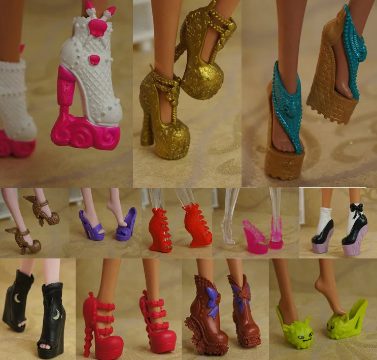 10pairs/lot Mix Style Fashion Design Shoes High Heel Shoes For Monster High Dolls Sandals For 1/6 Monster Dolls