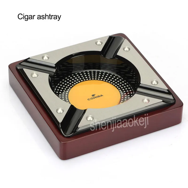 

Red Wood Cigar Ashtray Metal Ash Tray Office four-smoke Ashtray For Car With 4-slot Cigars Ashtray