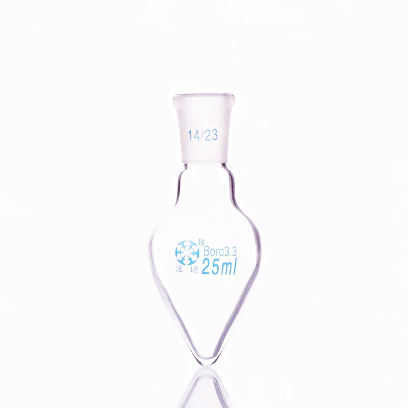 FAPE Pear-shaped flask, Capacity 25mL, Joint 14/23, Heart-shaped flask, Coarse heart-shaped grinding bottle, Borosilicate glass