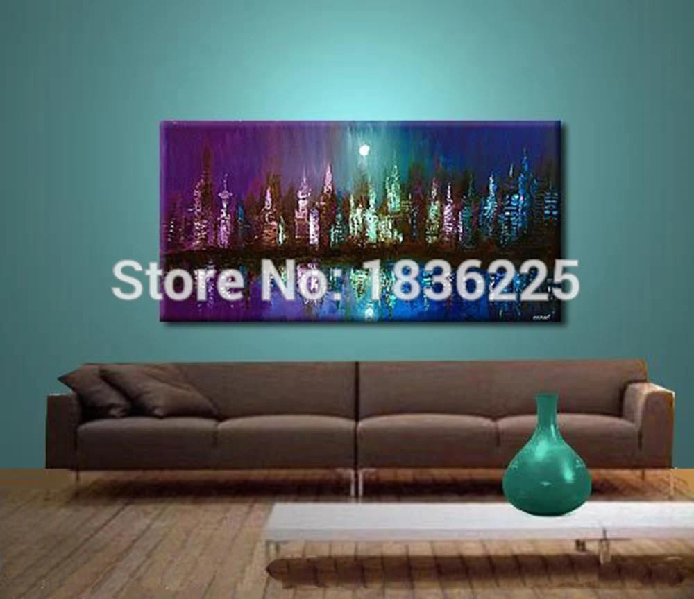 best seller recommended modern abstract city landscape paintings handmade Building oil painted on canvas for room decorative