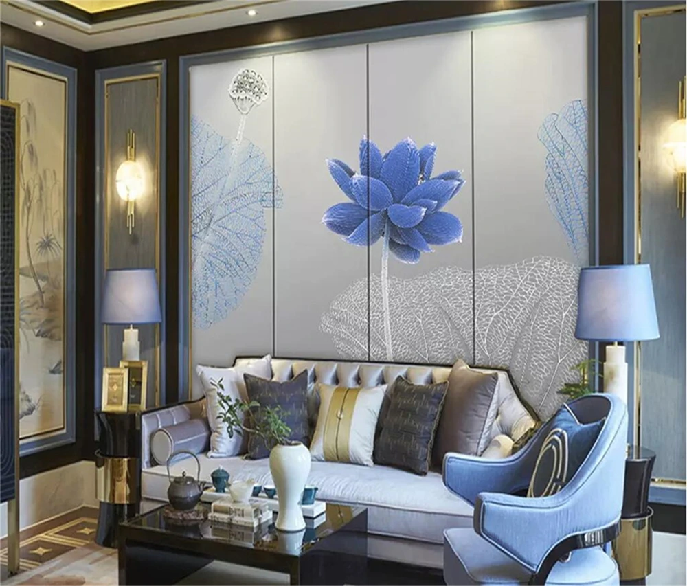 

Decorative wallpaper Chinese Simple Zen Lotus Leaf Background Wall Painting