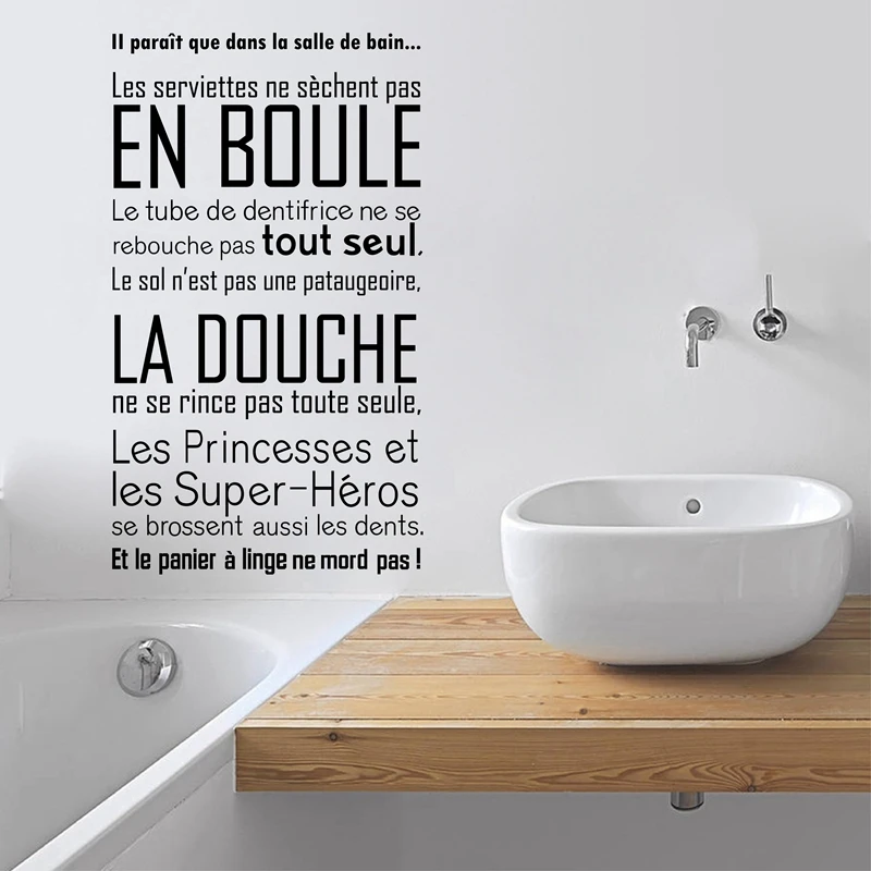 Salle de bain Vinyl Wall Sticker French Quotes Bathroom Wall Decals Art Modern Bathroom Decor