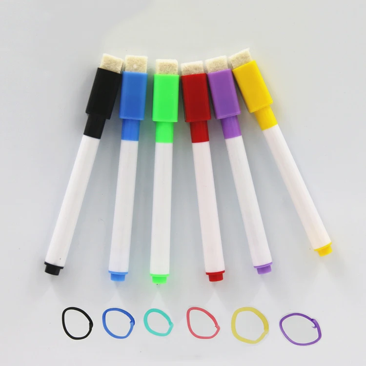 6 Pcs/set Whiteboard Marker Pens White Board Dry-erase Marker Fine Nib Pen With Eraser Rubber Black/blue/red Magnetic Marker