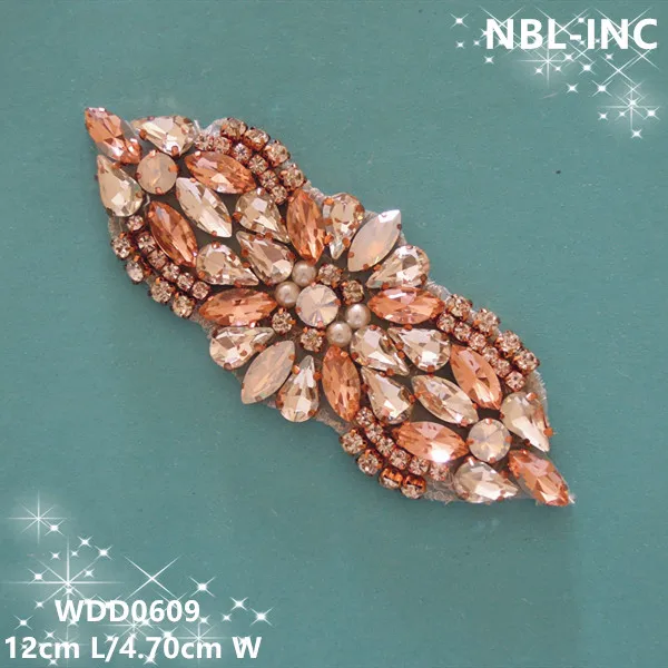 (30PCS) Wholesale hand sewing rose gold crystal rhinestone applique for dresses DIY iron on WDD0609