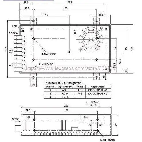 power supply switch 350W S-350-24V/12V/5V/27V/36V ac dc converter variable dc voltage regulato