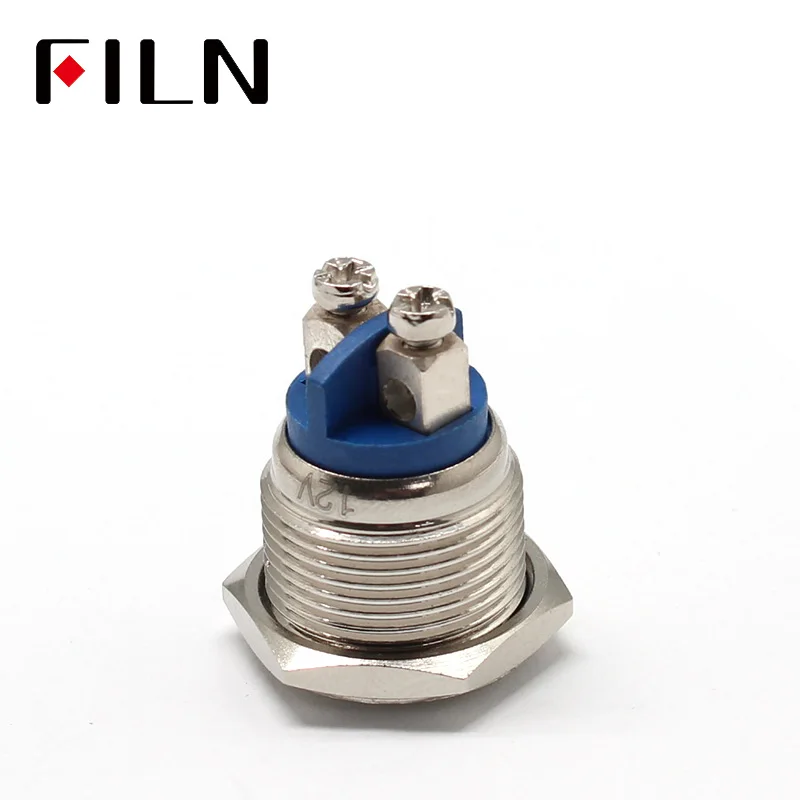 Painel de piloto de metal, 16mm, dia 12v, luz de sinalização, indicador de sinal, com terminal de parafusos, acabamento cromado de latão, carro,