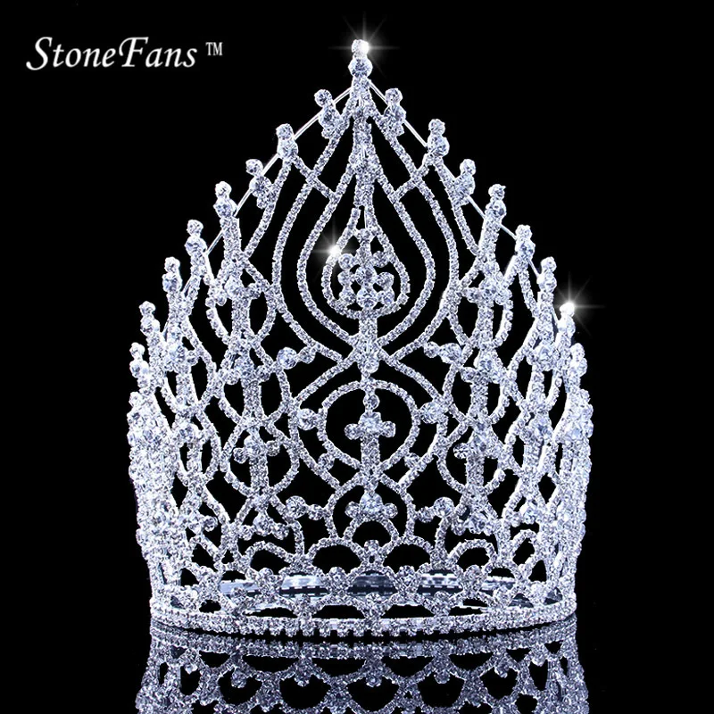 StoneFans Rhinestone Wedding Hair Accessories Jewelry Elegant Miss Crown For Women Bridal Big Crystal Crowns And Tiaras King